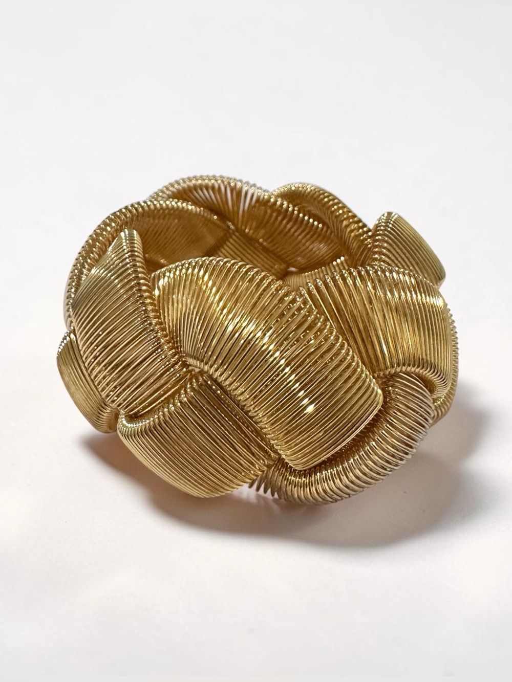 Gold Textured Knot Stretch Bracelet Chunky Statement Luxe Boutique Style